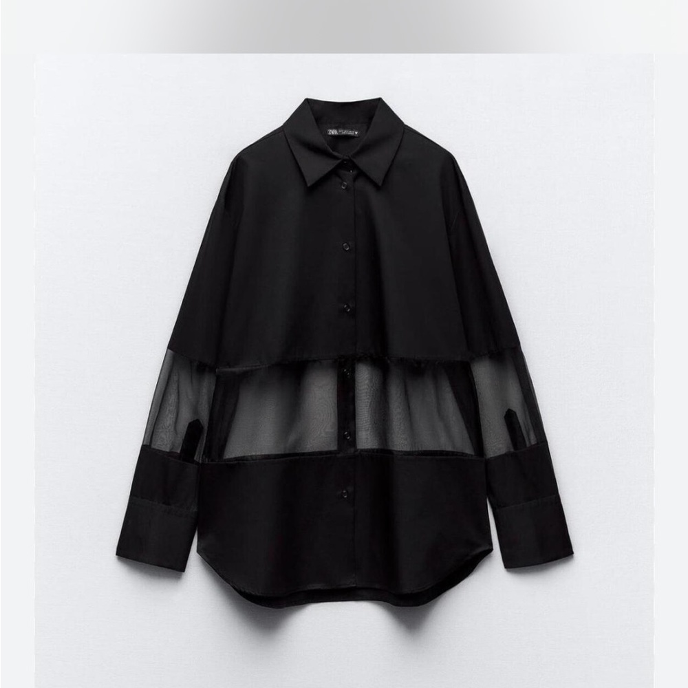 Zara Black Sheer Detail Blouse